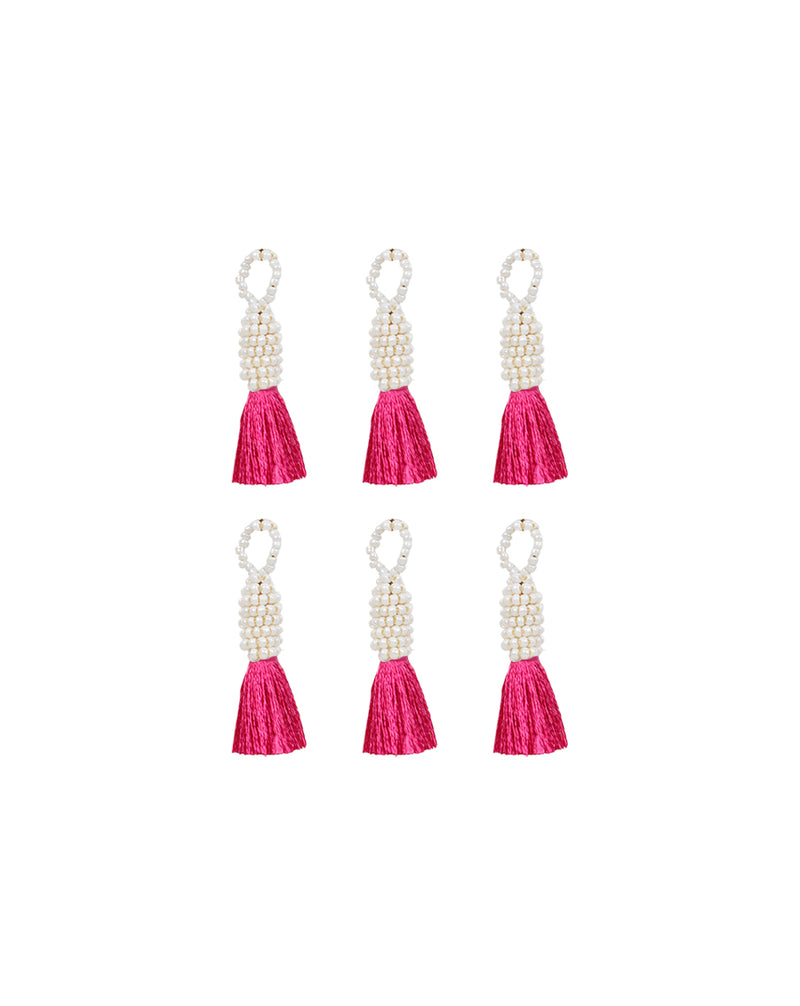 Handmade small thread tassel with pearl beads head-Dark Pink