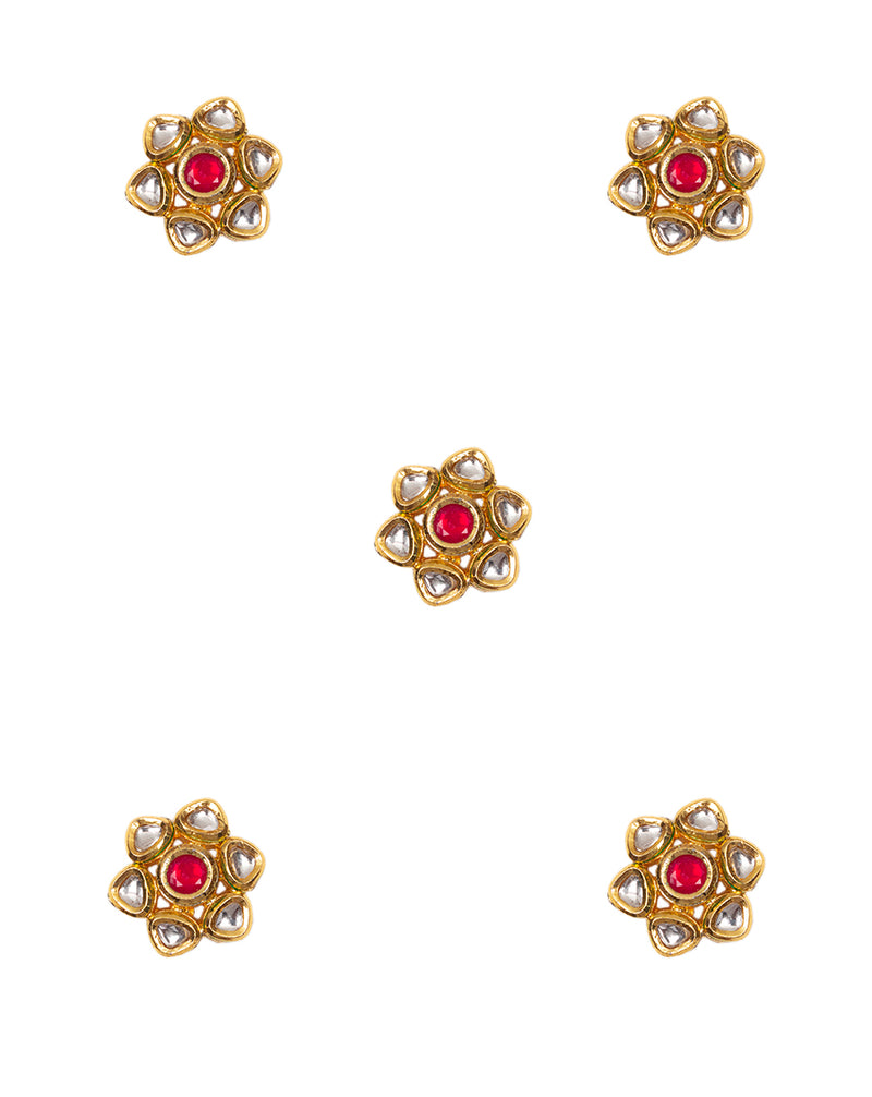 Designer kundan button in flower star shape-Pink