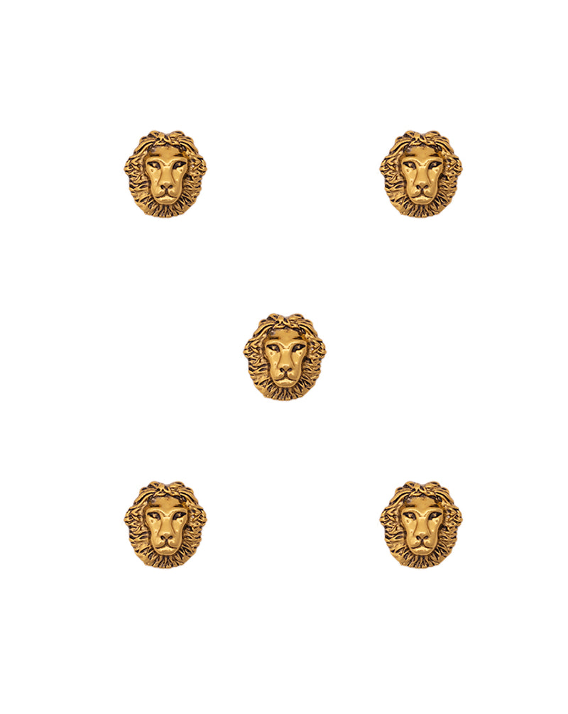 Designer Unisex metal buttons in lion face embossed design-Antique Golden
