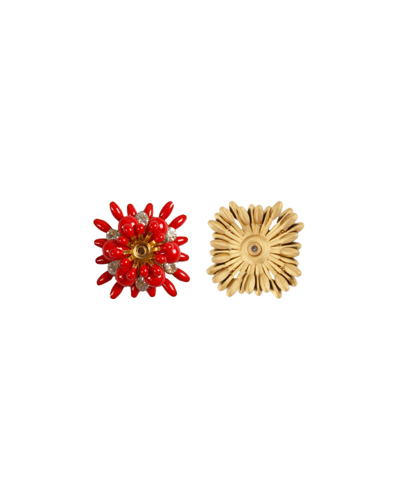 Designer floral  metal buttons decorated with rhinestones-Red