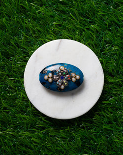 Blue Oval Designer metal embellished button