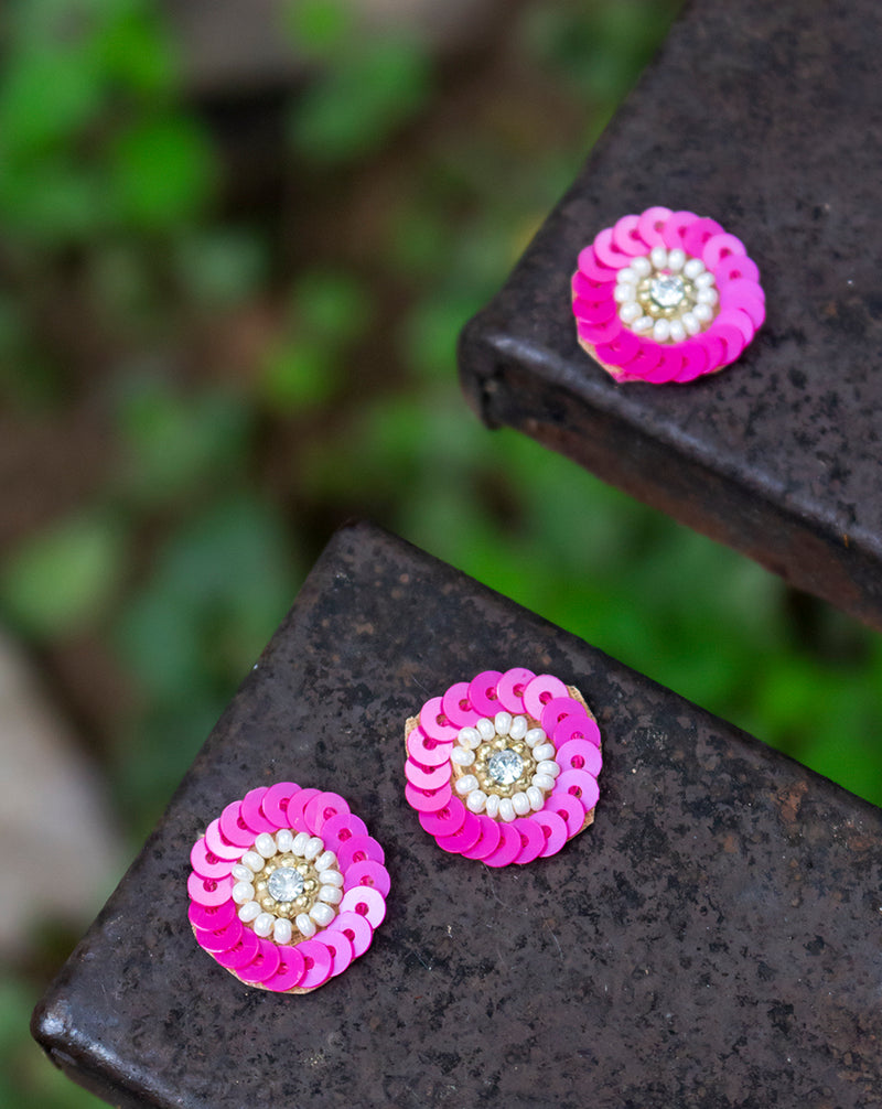 Handmade sequins and pearl flower patch-Pink