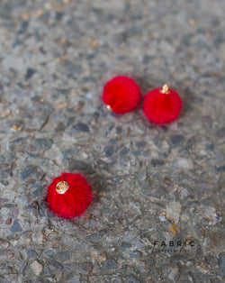 Fur Fabric Ball Button-Red
