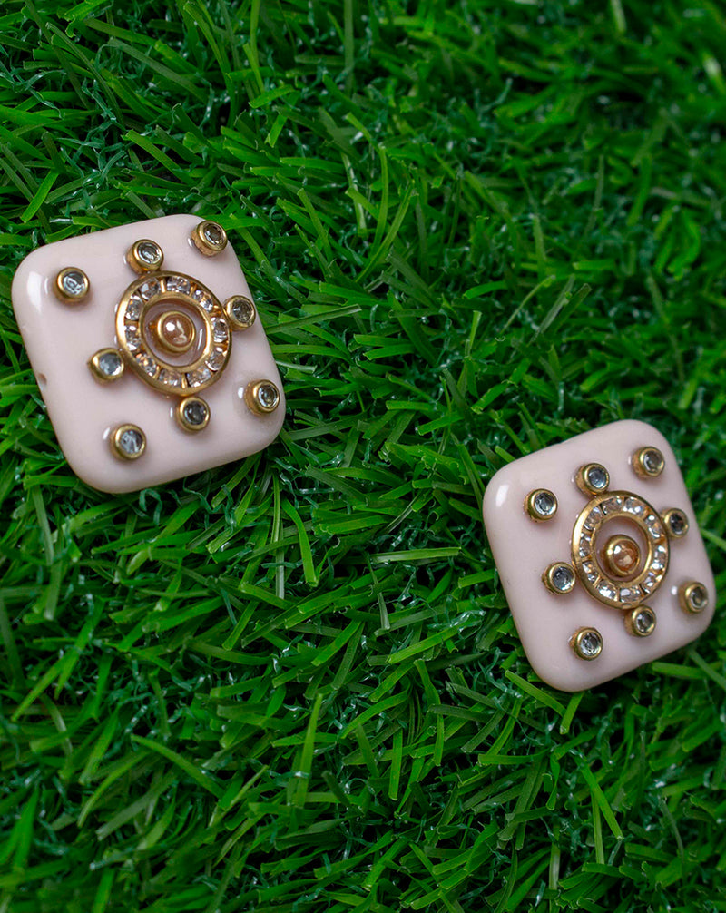 Light Pink White Soft Square Designer metal embellished button