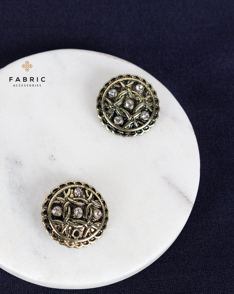Designer round metal buttons decorated with rhinestones-Antique Golden