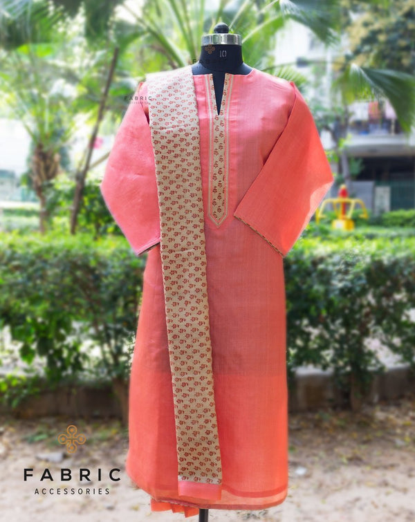 Semi Stitched Original Silk Mark Kurta with Printed Yoke and Printed Dupatta-Pink