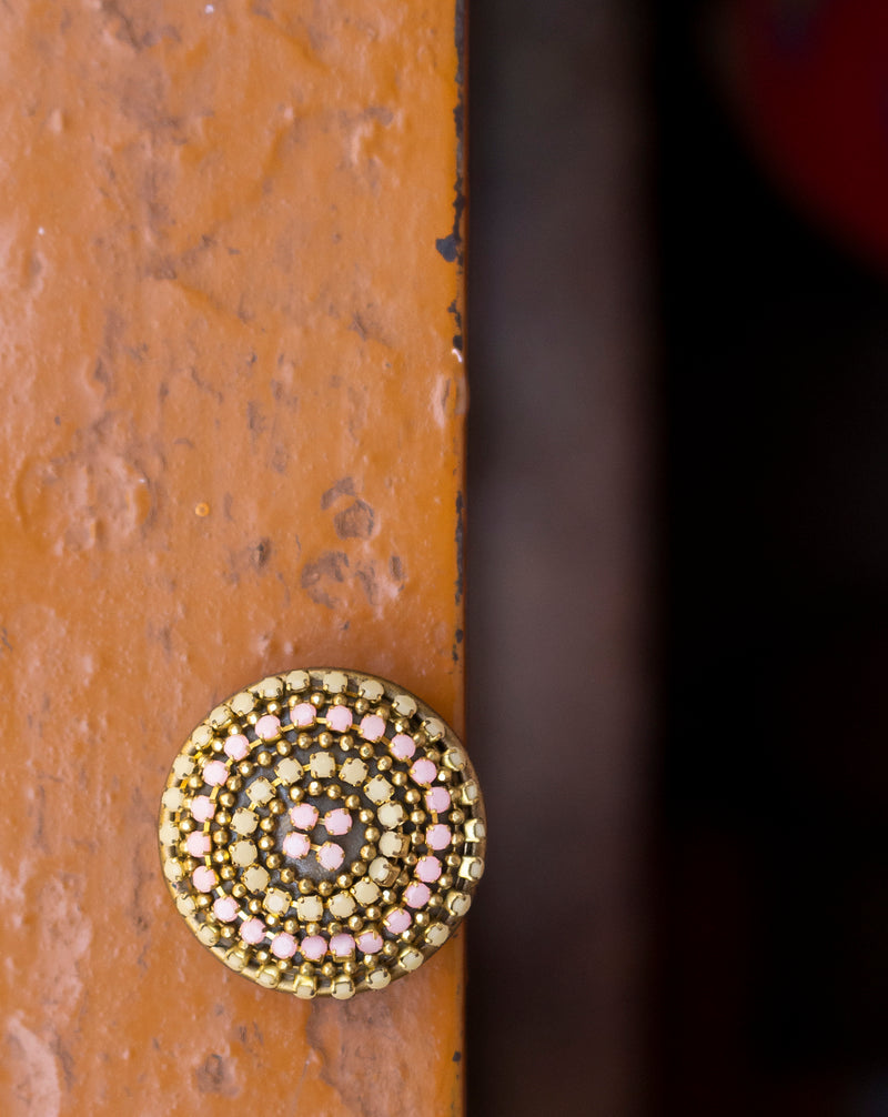 Designer Tibetan style metal round buttons with stone embellishments-Pink