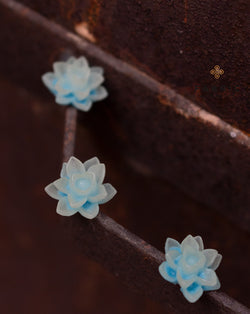 Plastic small lotus flower flat base button-Ocean Blue