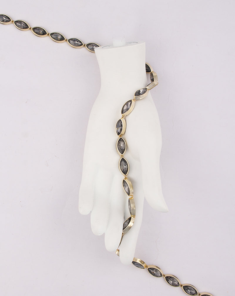 Water Gold Plated Leaf shaped Grey stones Plastic base Chain