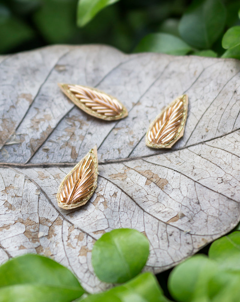 Handmade zardosi leaf patch-Light Gold