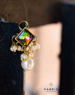 Metal hanging button decorated with pearl beads and rhinestones-Multicolor