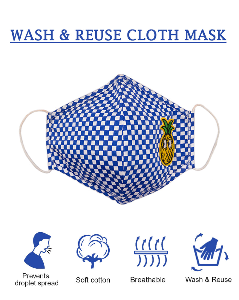 Blue Check Mask with Pineapple patch